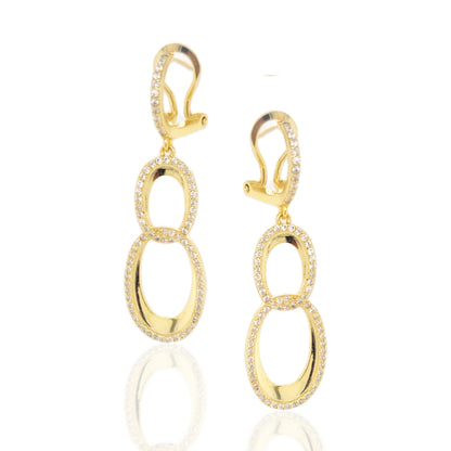 Sterling Silver Double Oval Micropave Link Earrings - HK Jewels