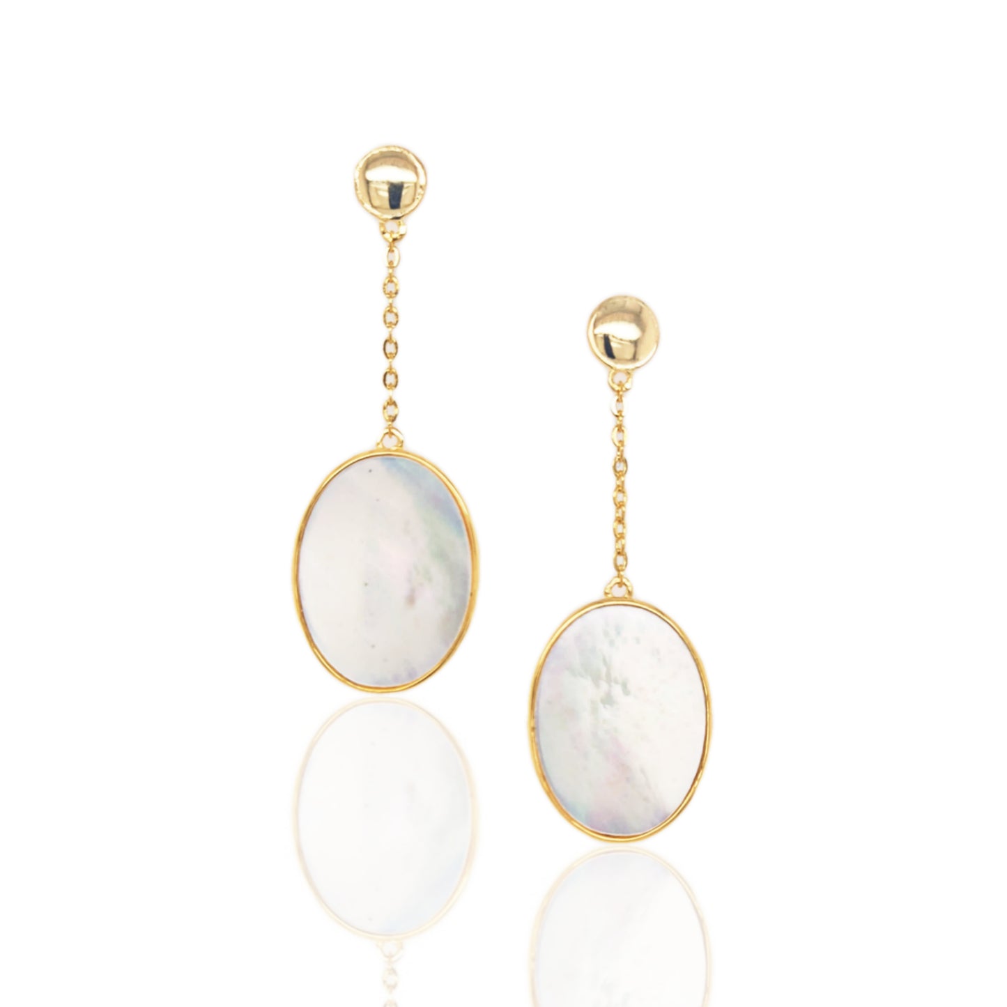 Gold Plated Sterling Silver Oval Mother of Pearl Earrings - HK Jewels