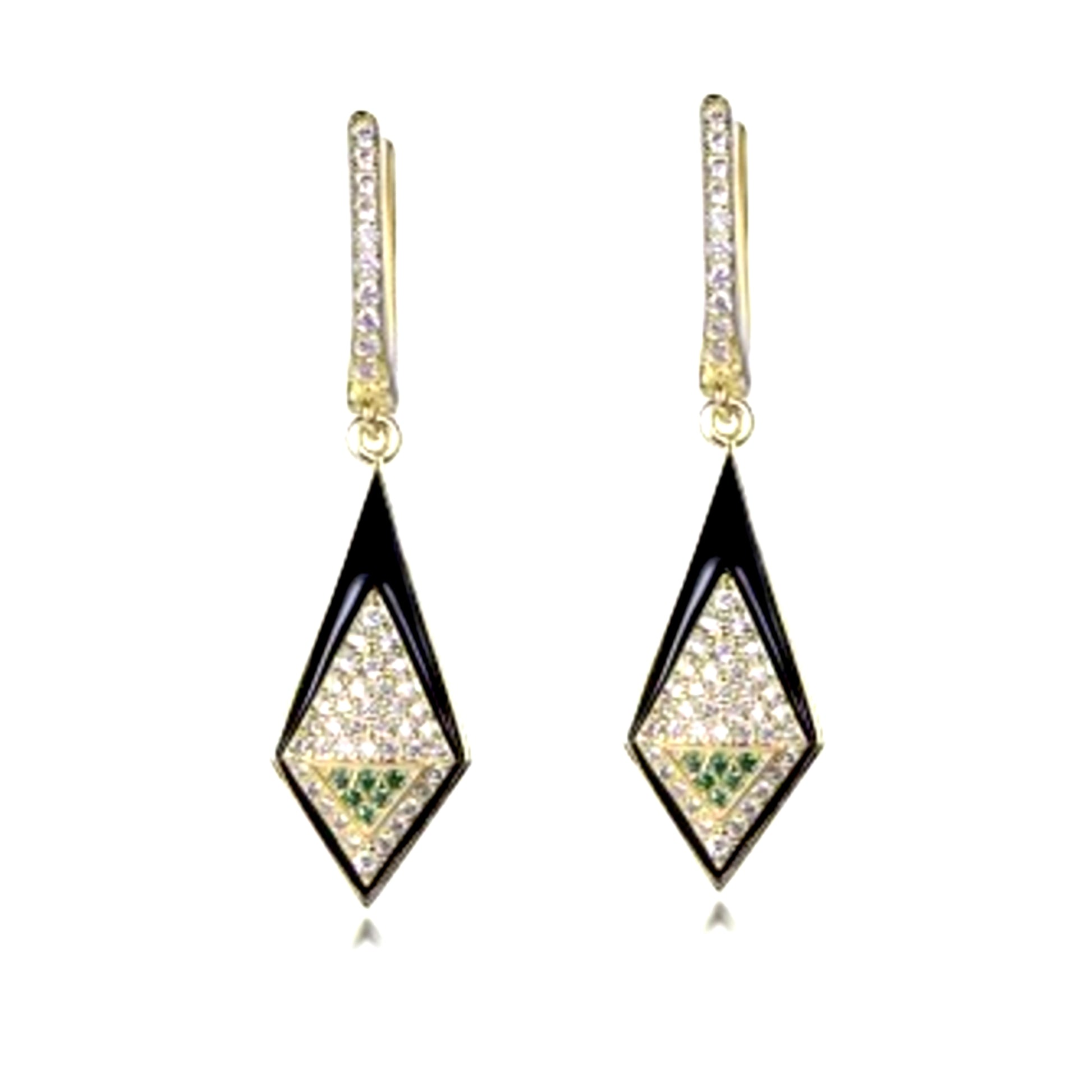 Gold Plated Sterling Silver CZ And Green Spinel Kite Shaped Earrings - HK Jewels