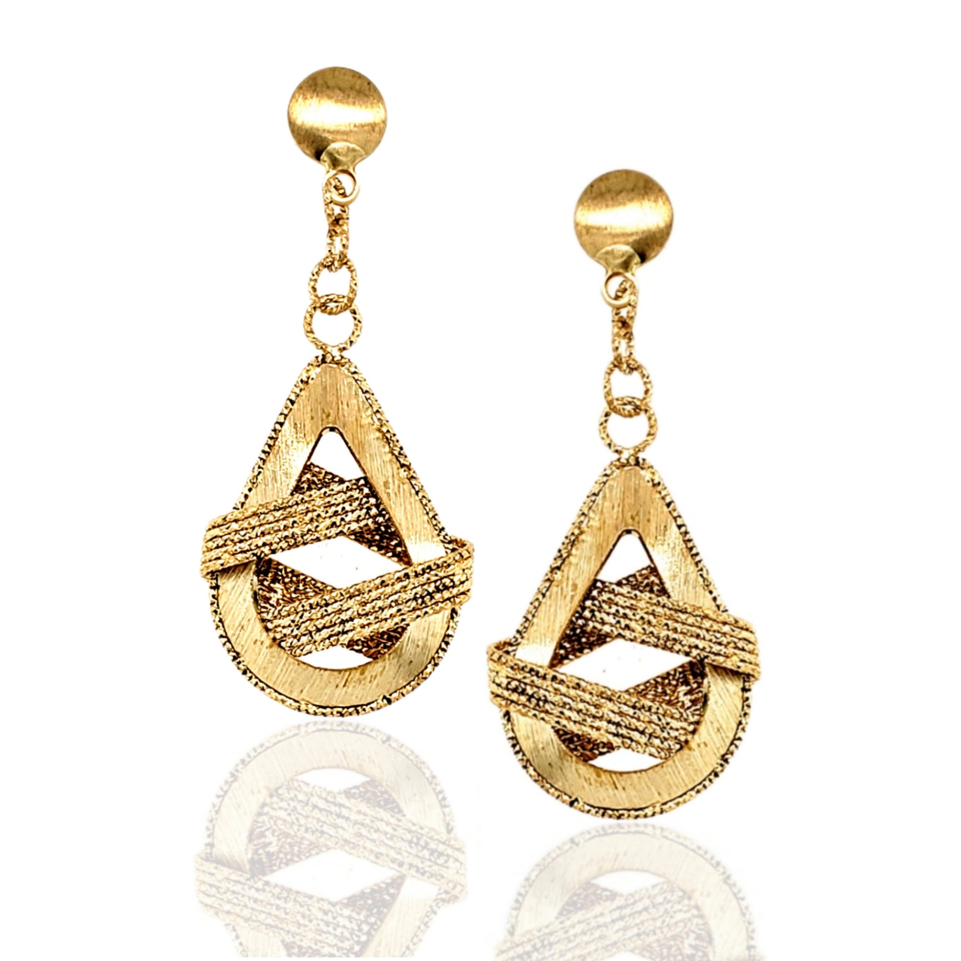 14K Gold Diamond Cut Weaved Teardrop Hanging Earrings - HK Jewels