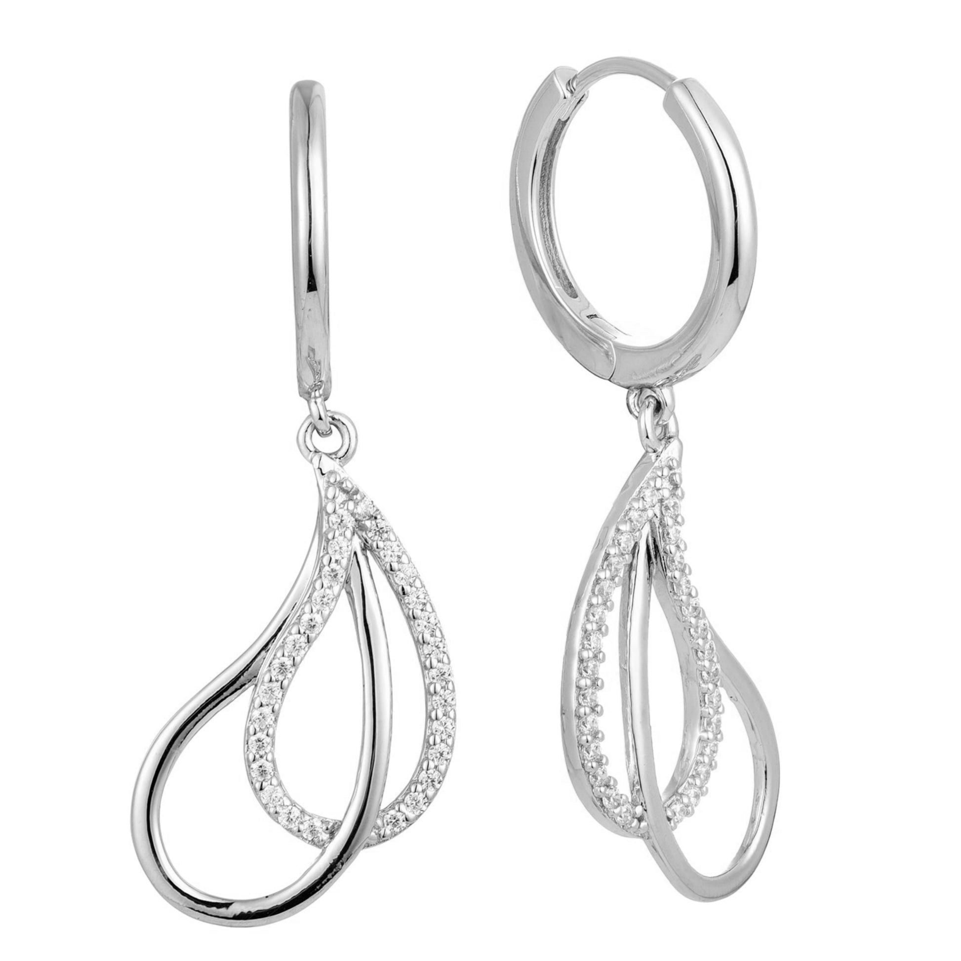 Sterling Silver Micropave Double Twisted Teardrop Earrings - HK Jewels