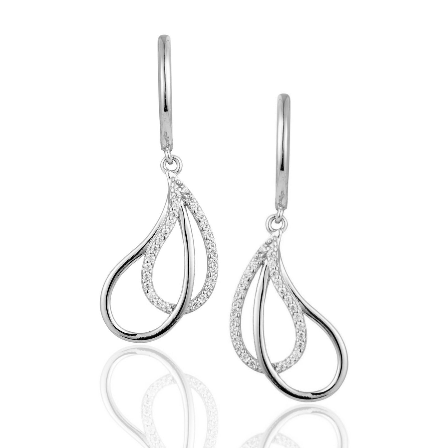 Sterling Silver Micropave Double Twisted Teardrop Earrings - HK Jewels