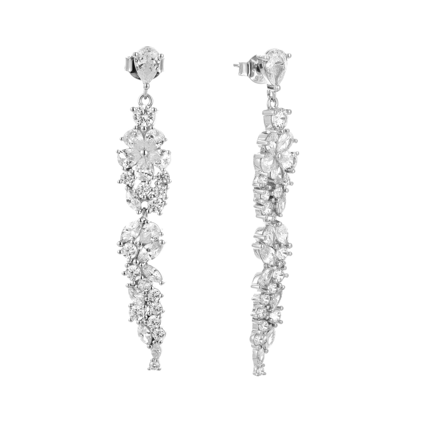 Sterling Silver Micropave Cascading Earring - HK Jewels