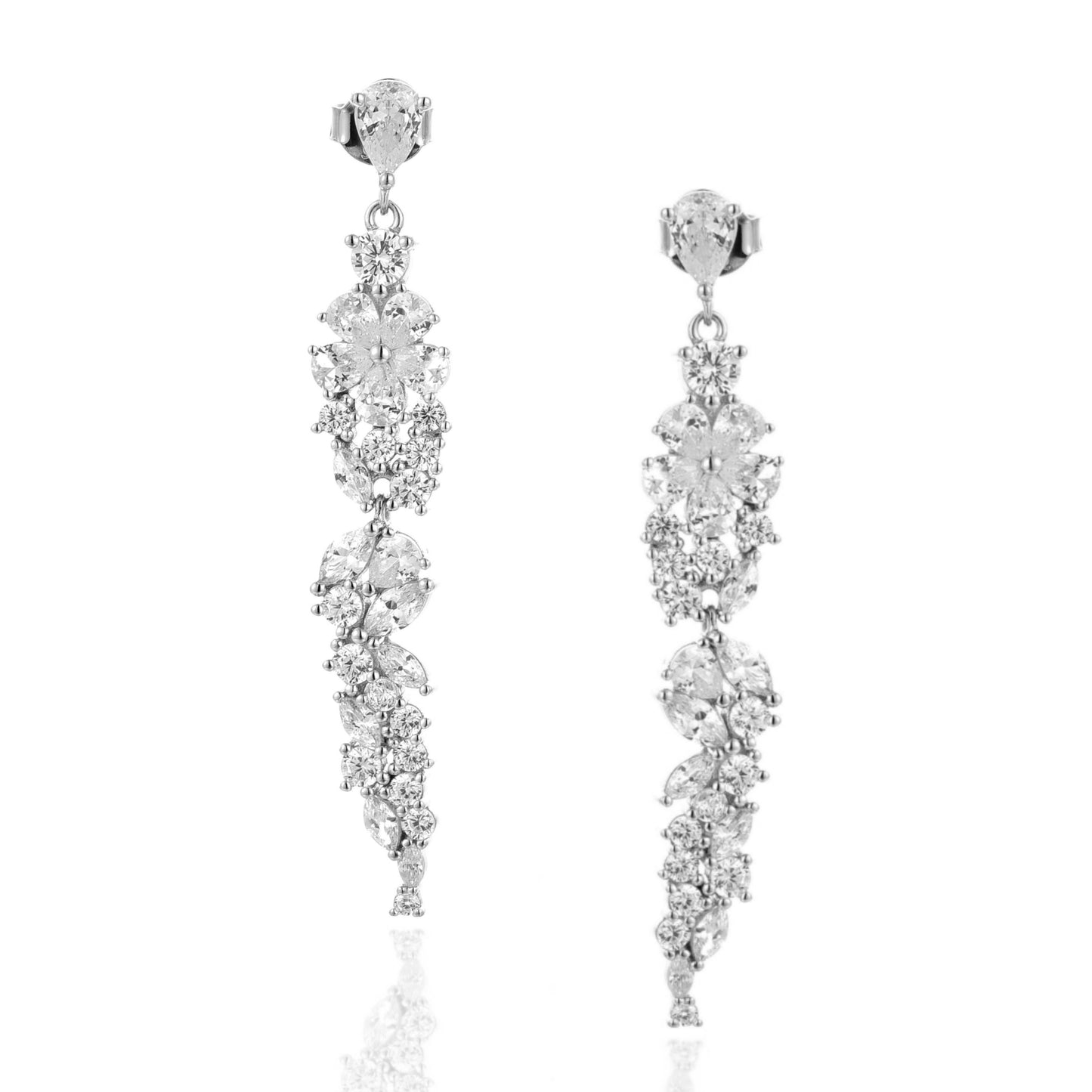 Sterling Silver Micropave Cascading Earring - HK Jewels