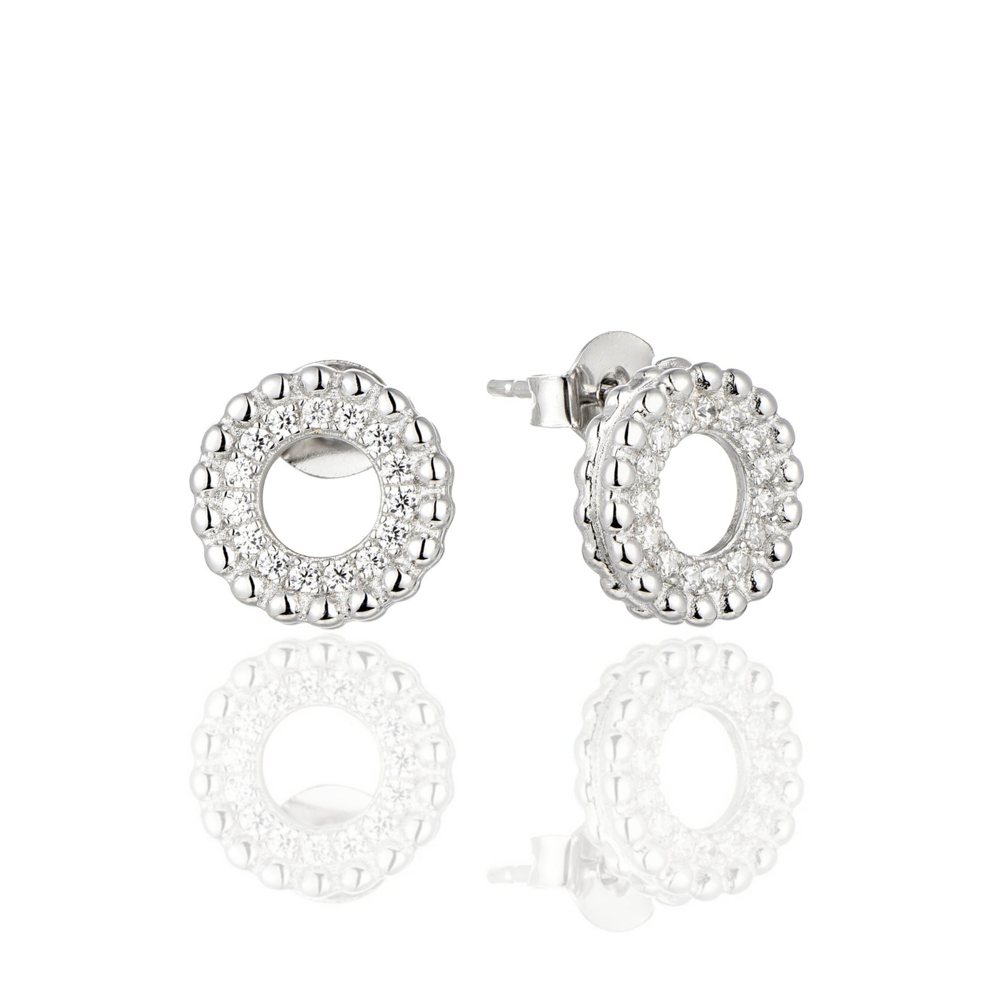 Sterling Silver Micropave Hollow Circle Stud Earrings - HK Jewels