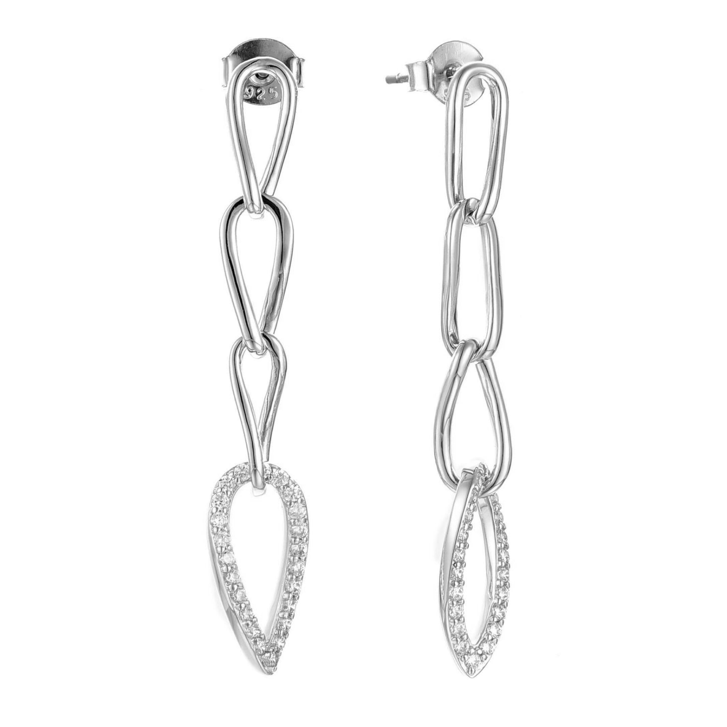 Sterling Silver Micropave Four Teardrop Link Earring - HK Jewels