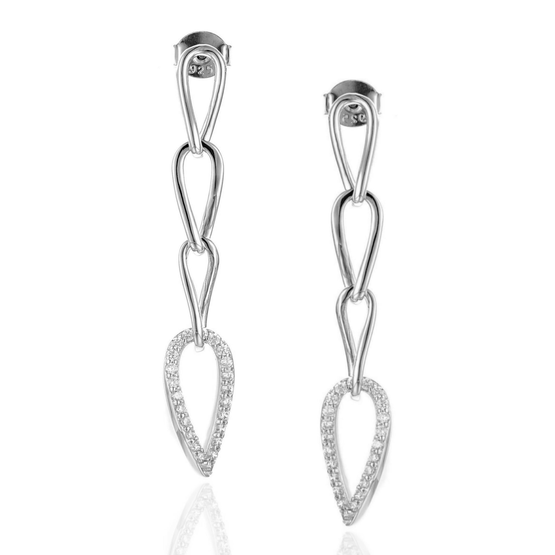 Sterling Silver Micropave Four Teardrop Link Earring - HK Jewels