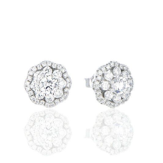 Sterling Silver Micropave Flower Circle Stud Earrings - HK Jewels