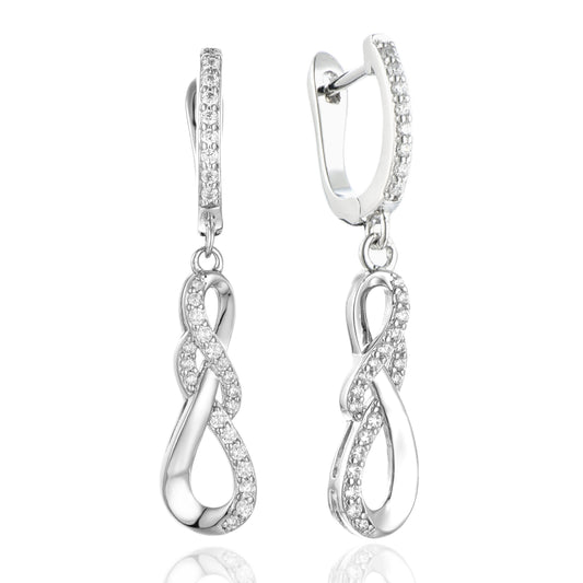 Sterling Silver Micropave Double Braid Earring - HK Jewels