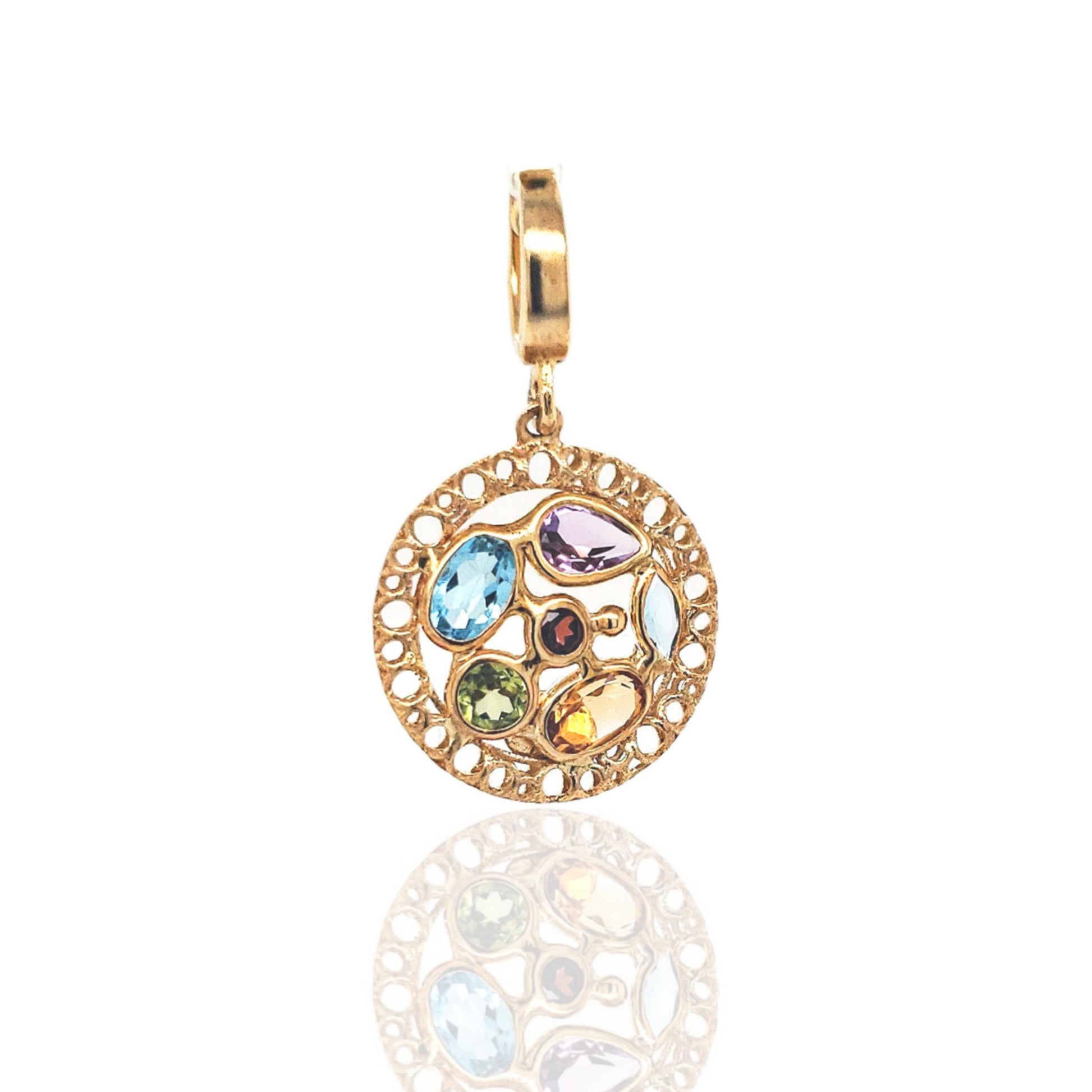 14K Gold Circle Pendant With Colored Stones - HK Jewels