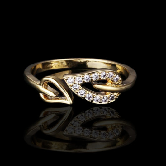 Gold Plated Sterling Silver Double Twisted Teardrop Elegant Open Ring - HK Jewels