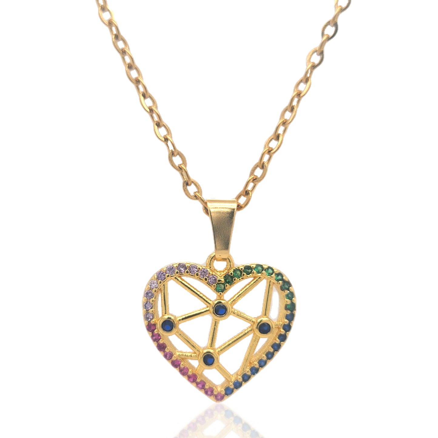 Colorful CZ Webbed Heart Necklace - HK Jewels
