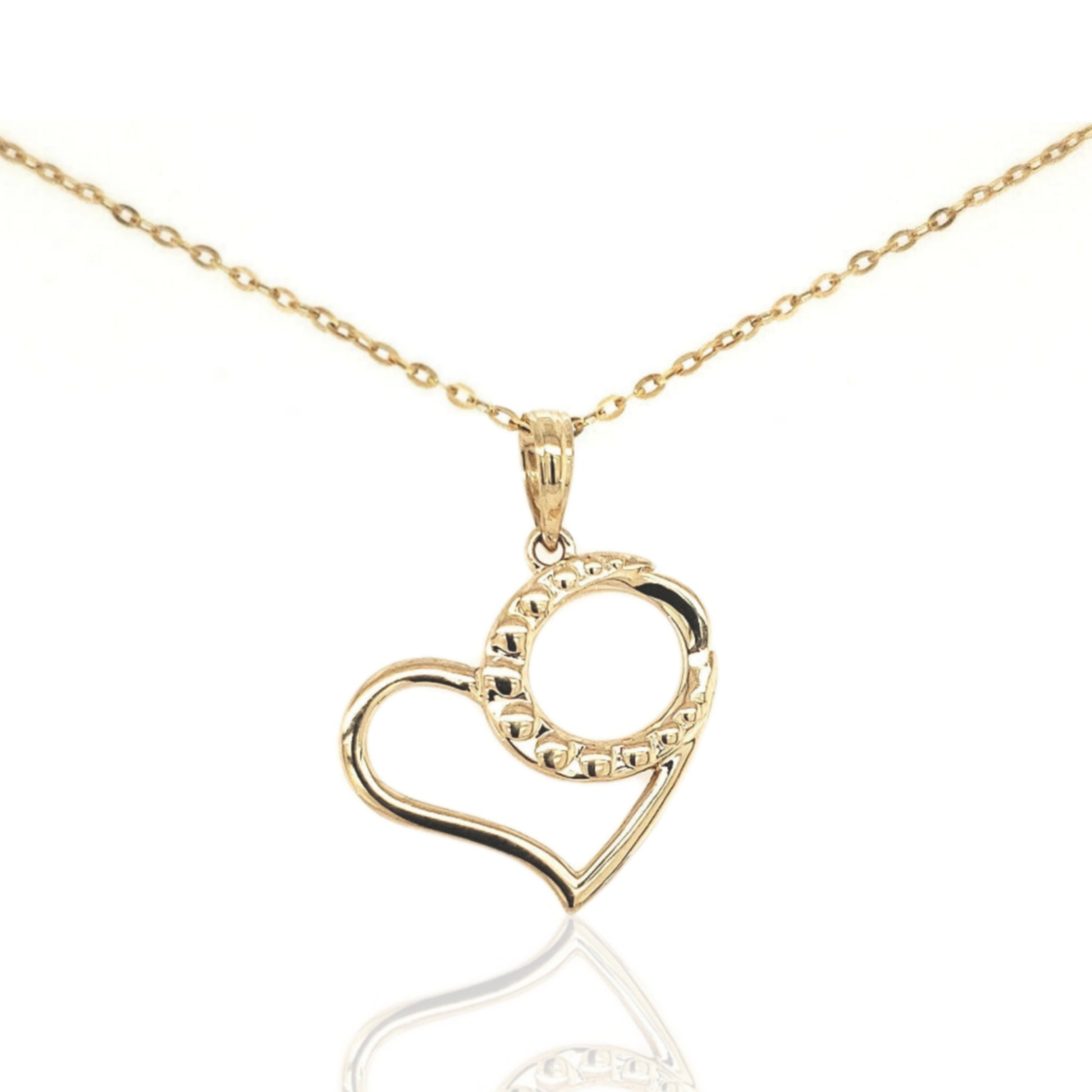 14K Circle Inside Heart Pendant - HK Jewels