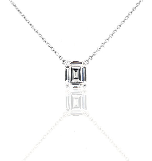 Sterling Silver Emerald Cut CZ Solitaire Necklace - HK Jewels