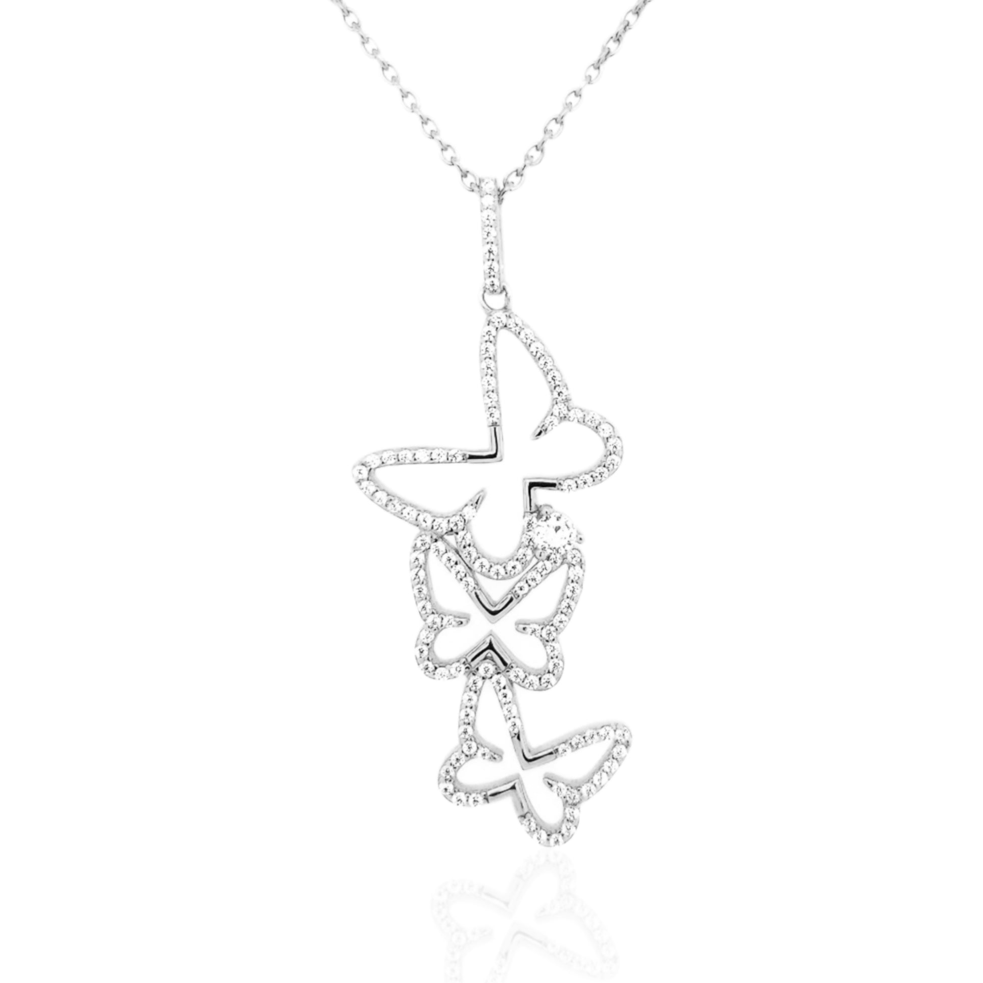 Sterling Silver Cascading CZ Butterfly Pendant - HK Jewels