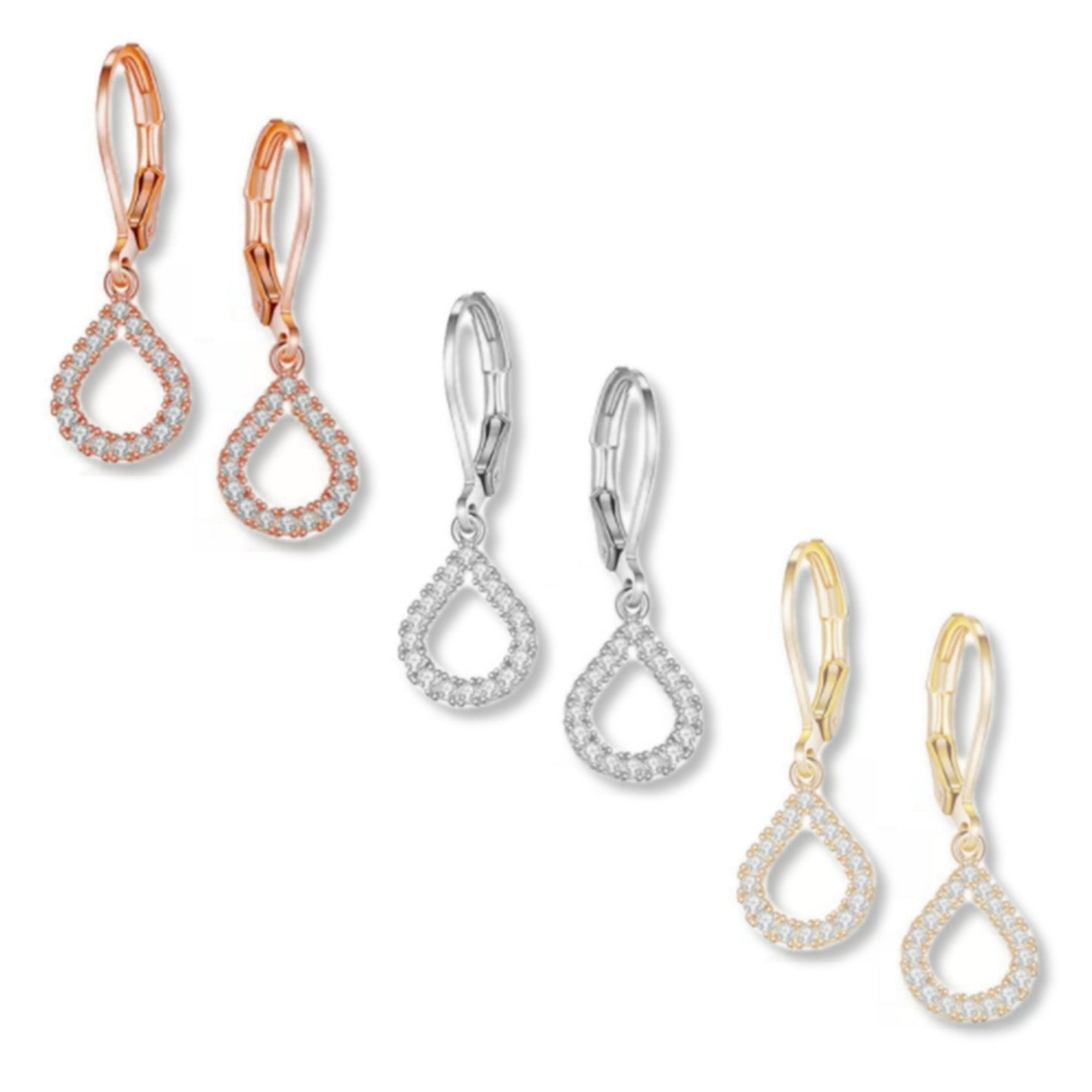 Gold Plated Surgical CZ Hollow Teardrop Shape Earrings - HK Jewels