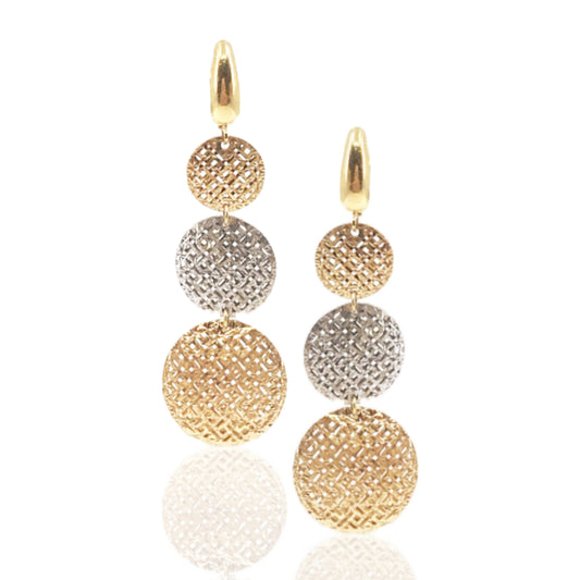 14K 3 Circle Two Tone Earrings - HK Jewels