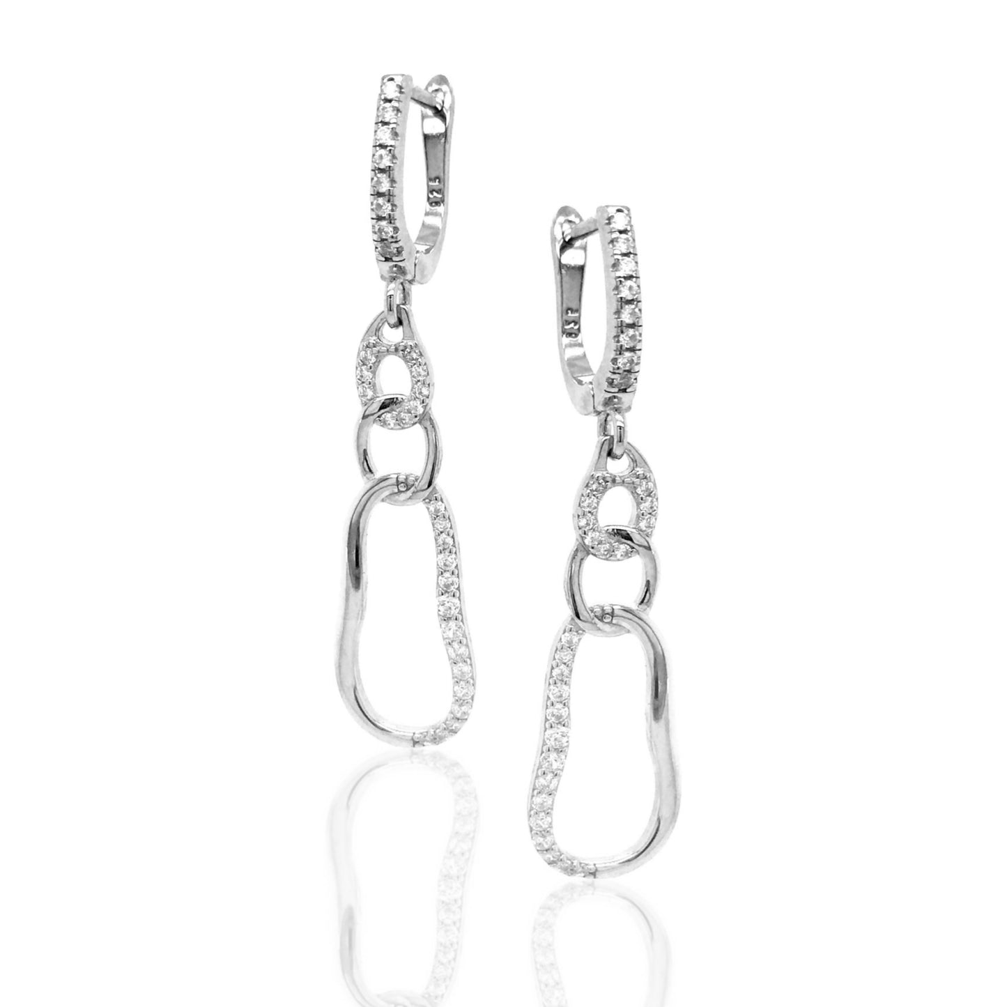 Sterling Silver Three Link Elegant Earring - HK Jewels