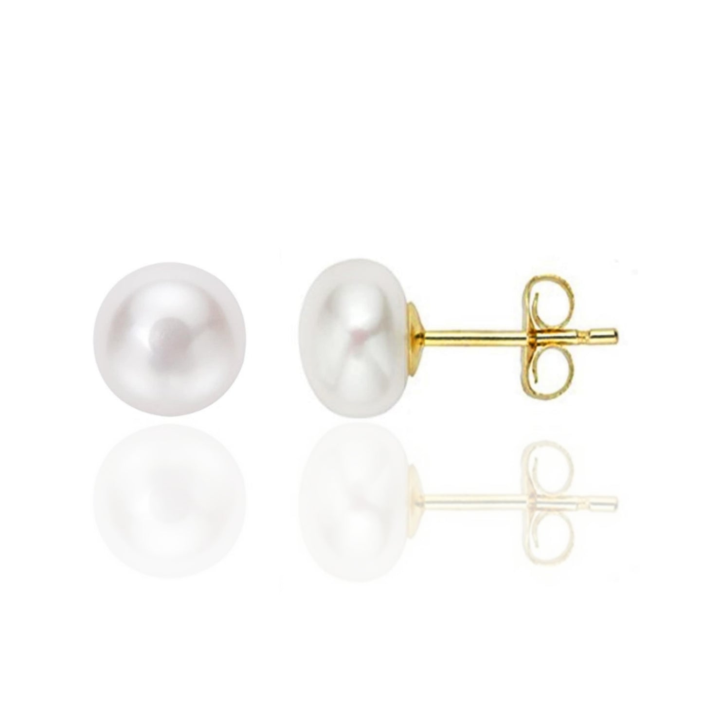 Freshwater Button Pearl Studs With Gold Plated Earring Backs - HK Jewels