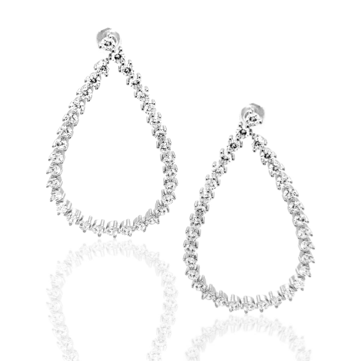 Sterling Silver Large CZ Teardrop Earring - HK Jewels