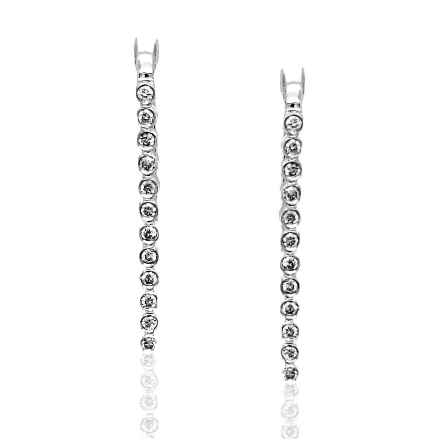 14K White Gold Diamond Rectangular Hoop Earring - HK Jewels