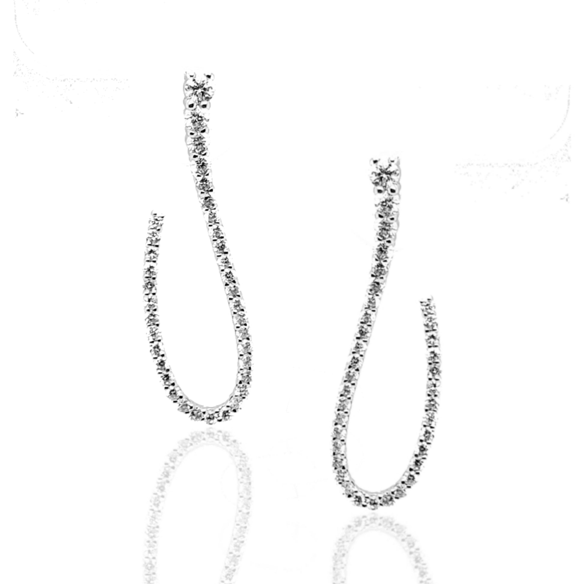 14K White Gold Diamond Open Teardrop Earrings - HK Jewels