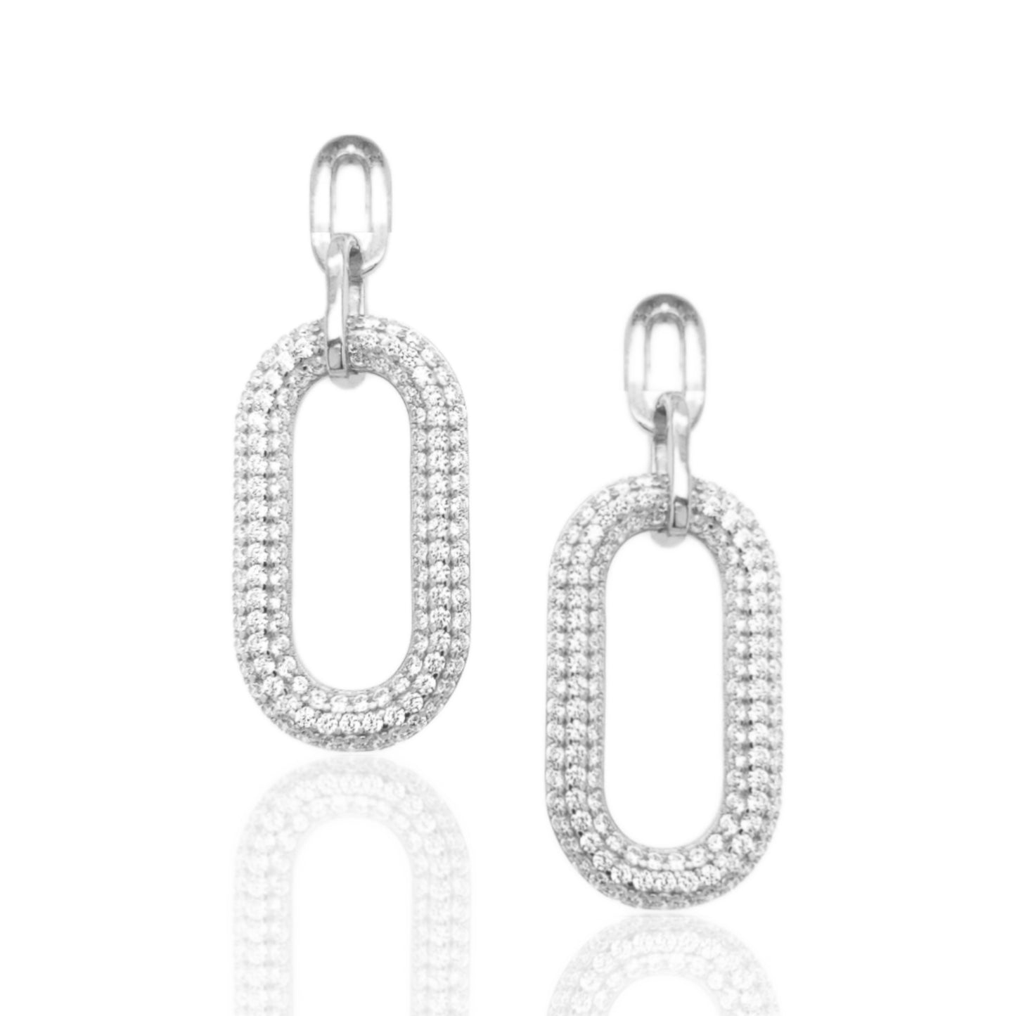 Sterling Silver rectangular link micropave CZ hanging Earring - HK Jewels