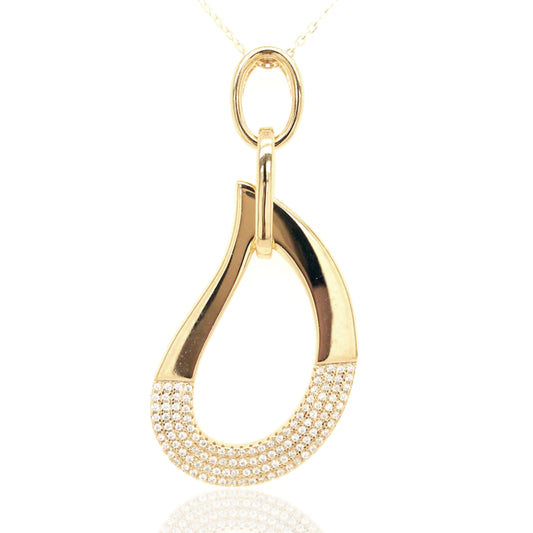 Sterling Silver Gold-Plated Large Teardrop With CZ Pendant - HK Jewels