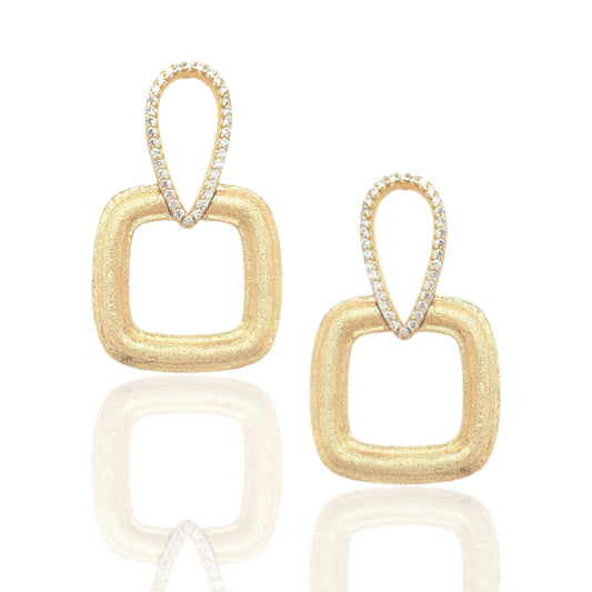 Gold Plated Sterling Silver Teardrop Over Square Earrings - HK Jewels