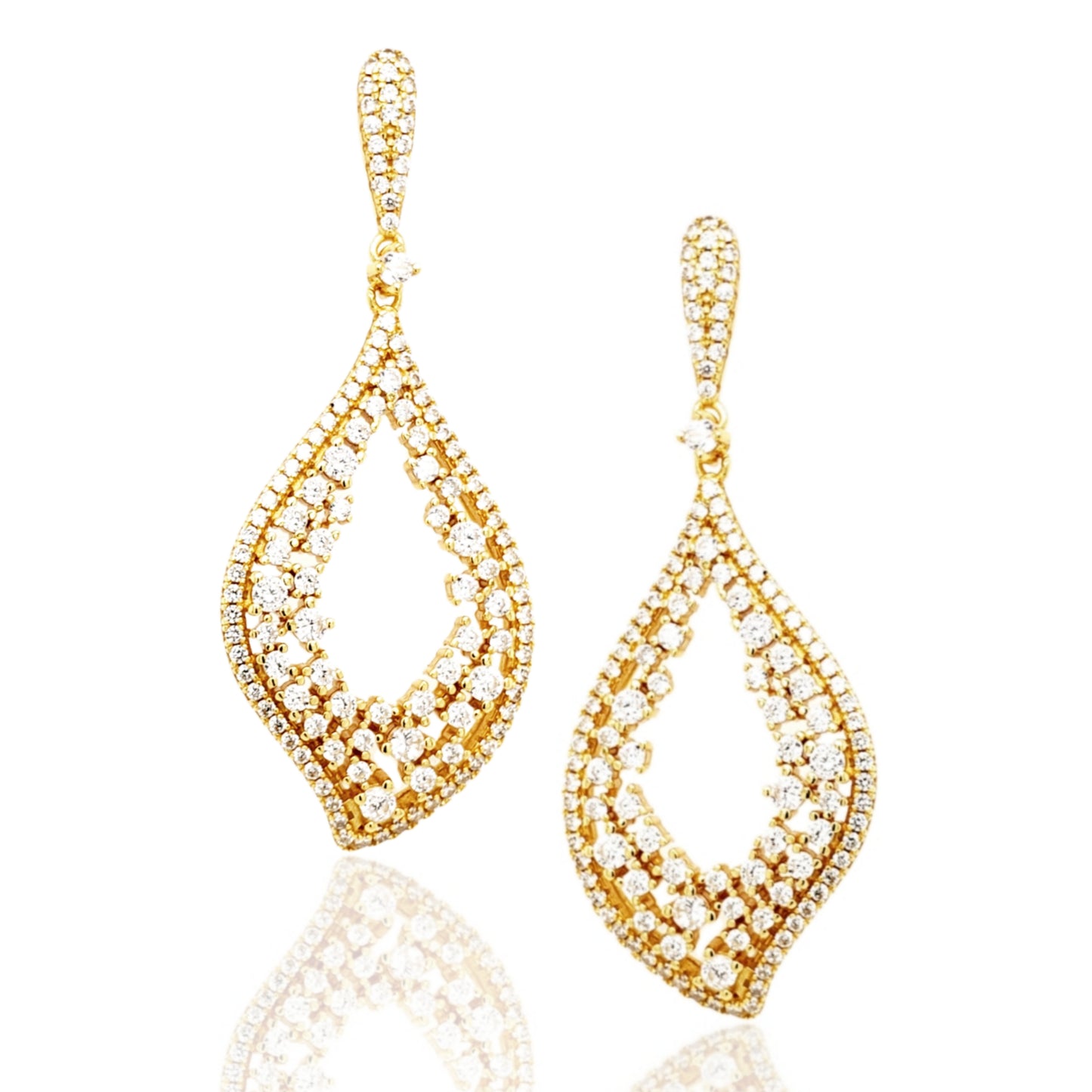 Gold Plated Sterling Silver Sprinkled CZ Teardrop Earrings - HK Jewels