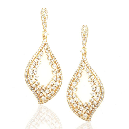 Gold Plated Sterling Silver Sprinkled CZ Teardrop Earrings - HK Jewels