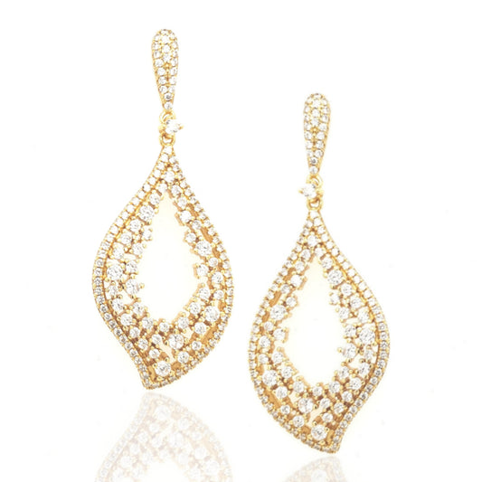 Gold Plated Sterling Silver Sprinkled CZ Teardrop Earrings - HK Jewels
