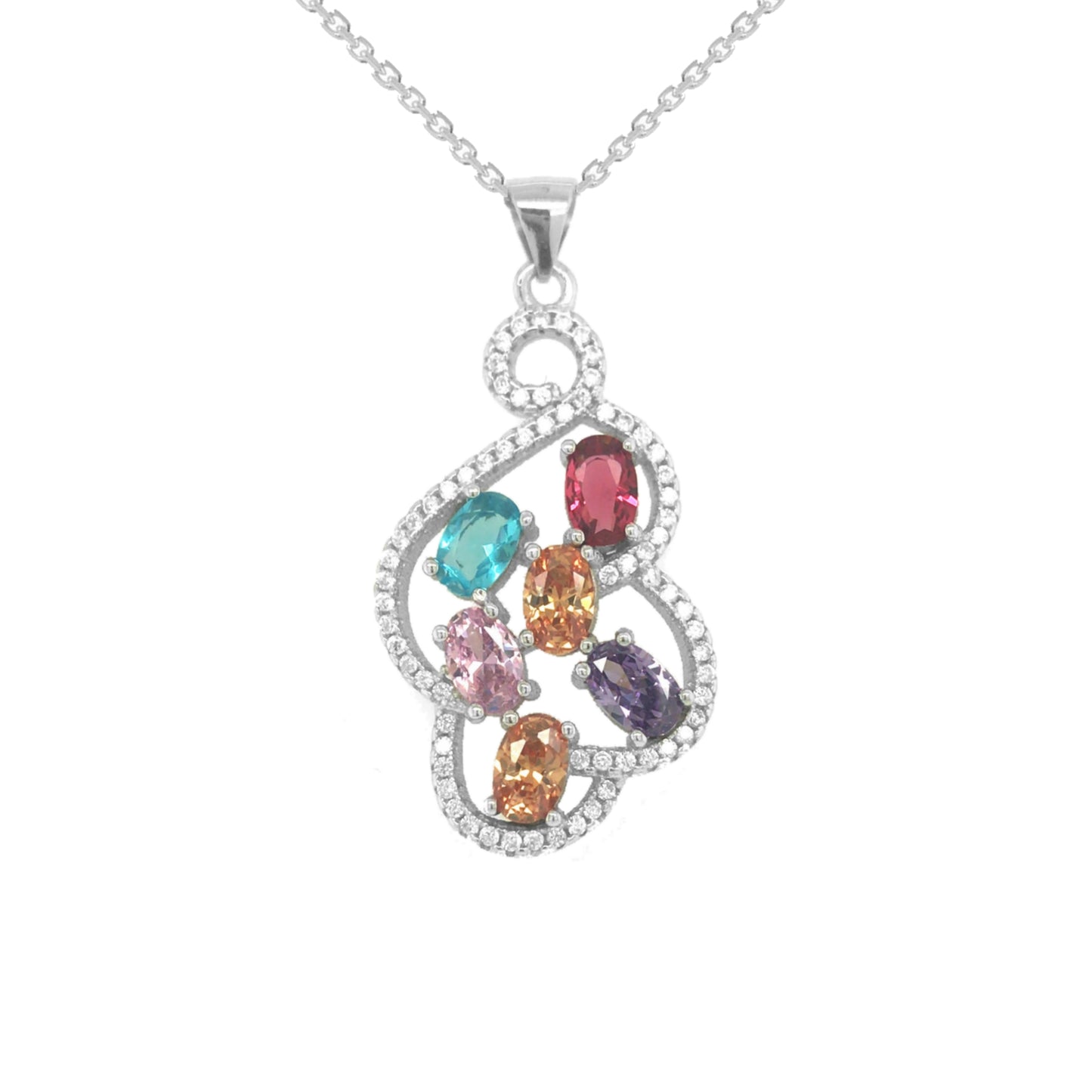 Sterling Silver Multicolor Stone Pendant - HK Jewels