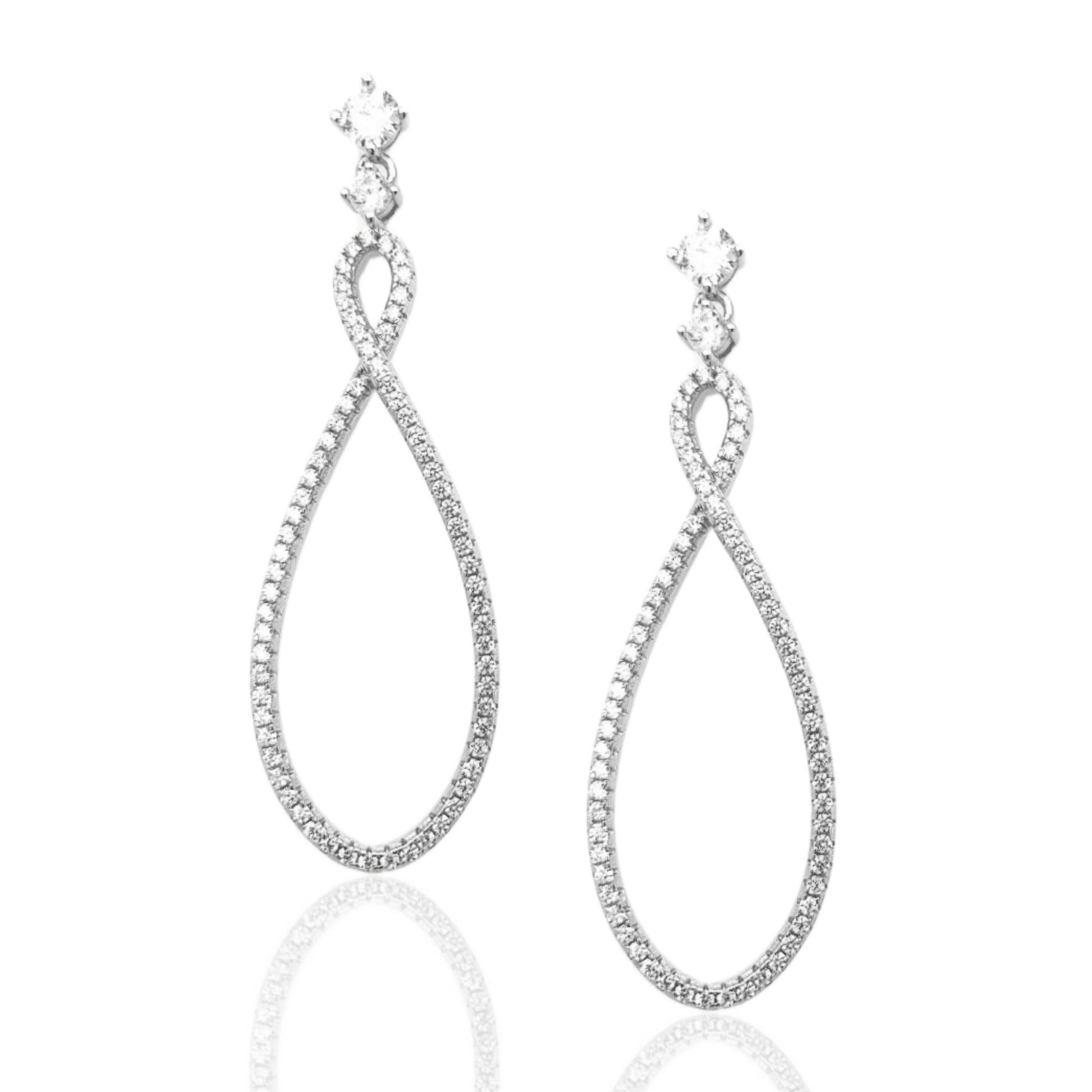 Sterling Silver CZ Teardrop Twist Earring - HK Jewels