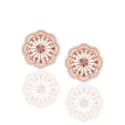 Rhodium or Rose Gold Plated Sterling Silver Micropave CZ Large Flower Stud Earring - HK Jewels