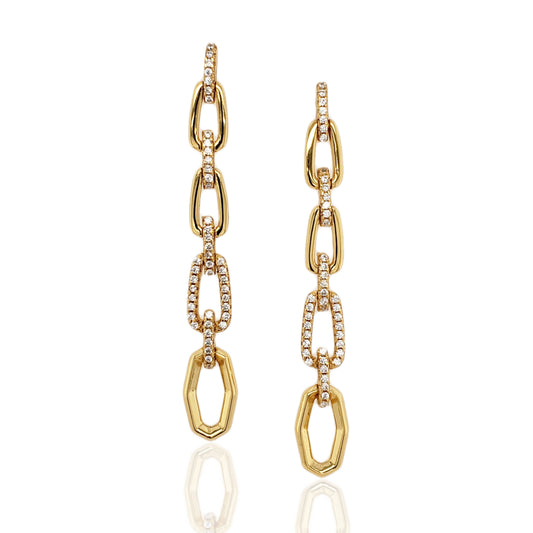 Gold Plated Sterling Silver CZ Chain Link Earrings - HK Jewels