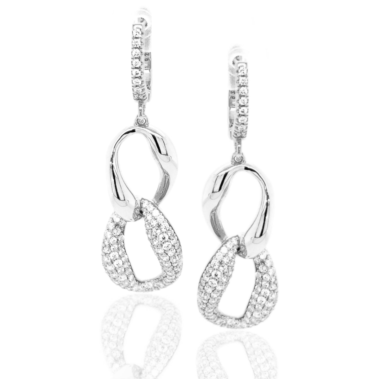Sterling Silver Micropave CZ Interlocking Ovals Earring - HK Jewels