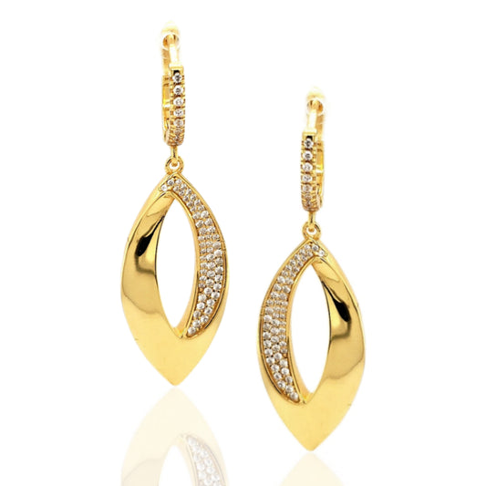 Gold Plated Sterling Silver CZ Marquise Shape Earrings - HK Jewels