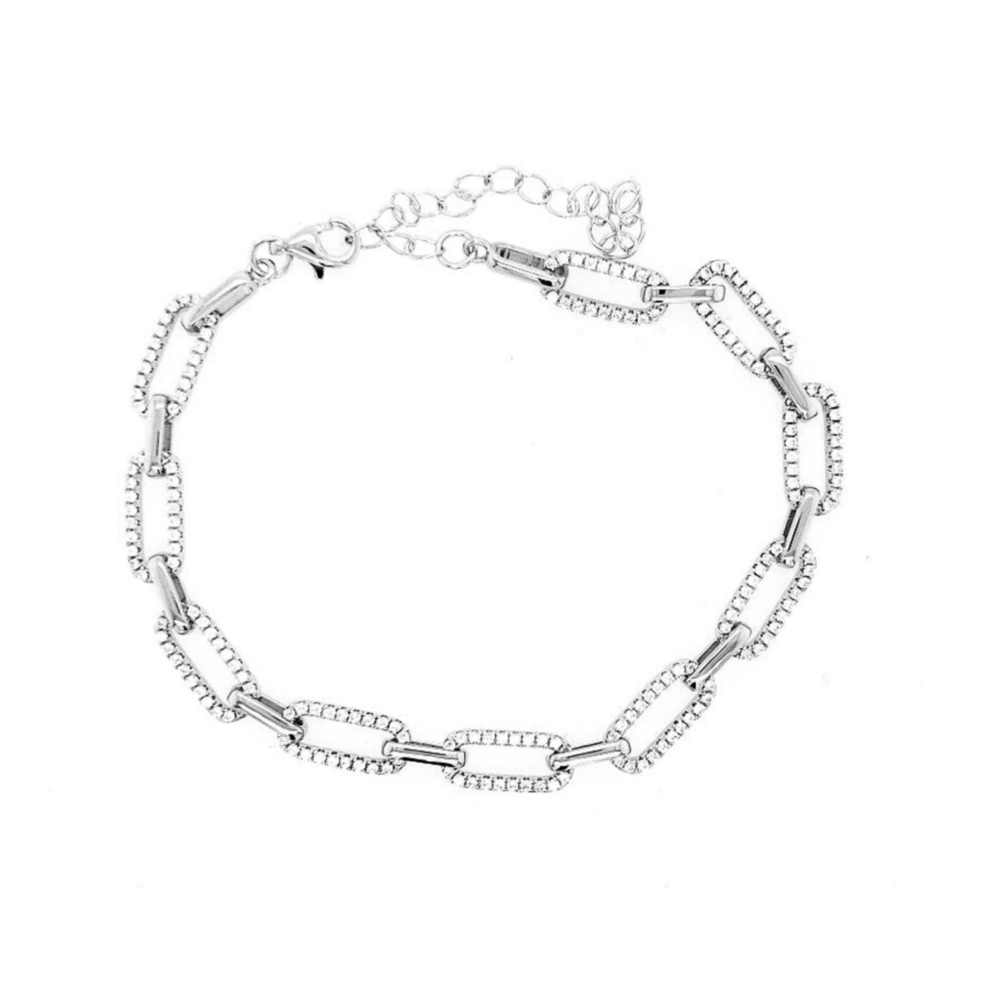 Sterling Silver CZ Paperclip Bracelet - HK Jewels
