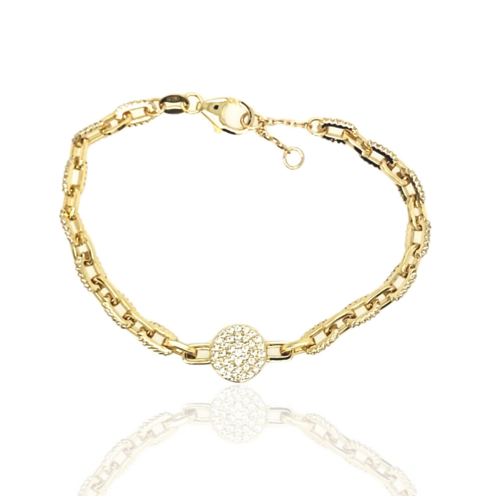 Sterling Silver Gold Plated CZ Link With Micropave Circle Bracelet - HK Jewels