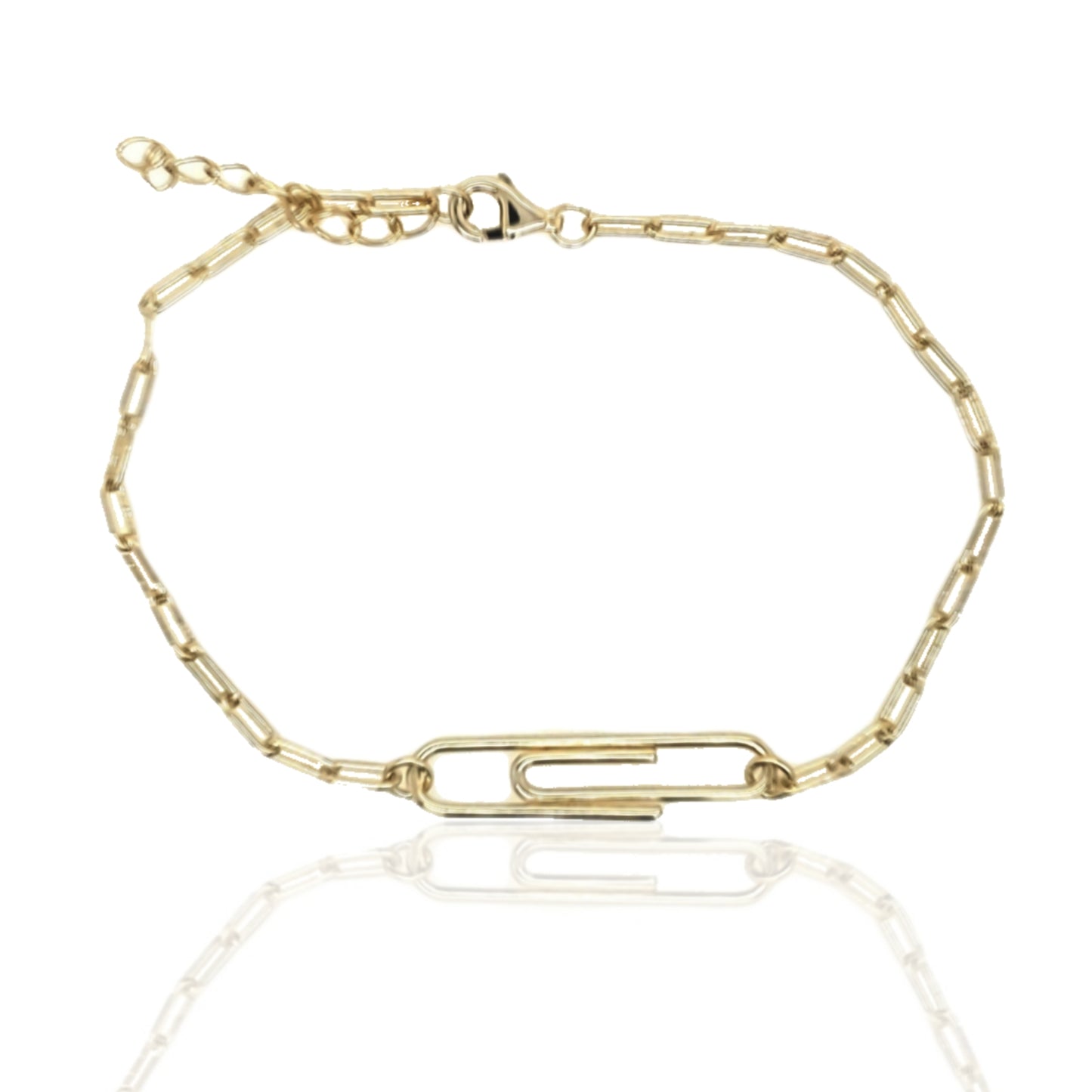 Sterling Silver Gold Plated Paperclip Chain With Large Center Paperclip Bracelet - HK Jewels