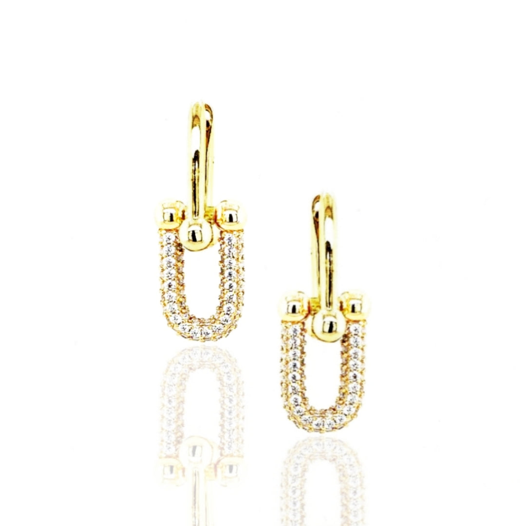 Sterling Silver Gold Plated CZ Link Earrings - HK Jewels