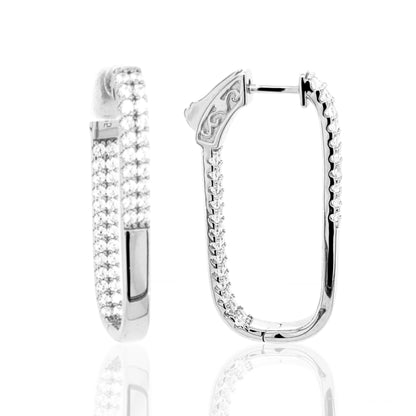 Sterling Silver Double Row CZ Rectangular Hoops - HK Jewels