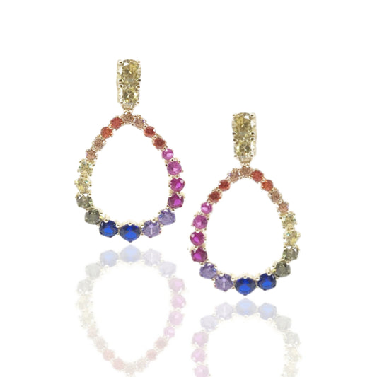 Gold Plated Sterling Silver Rainbow Teardrop Earrings - HK Jewels