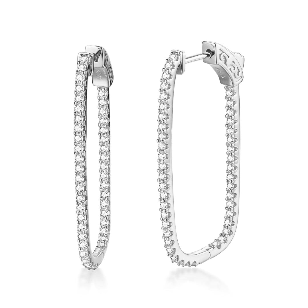 Sterling Silver Thin CZ Rectangular Hoops - HK Jewels