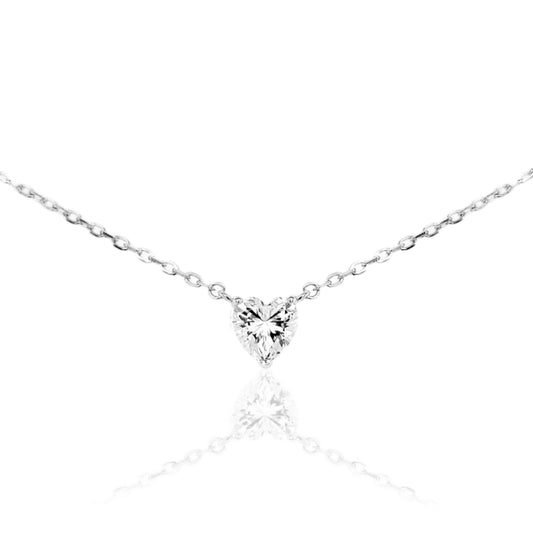 Sterling Silver CZ Heart Necklace - HK Jewels