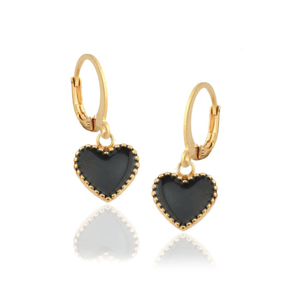 Black Enamel Heart Surgical Steel Earrings - HK Jewels
