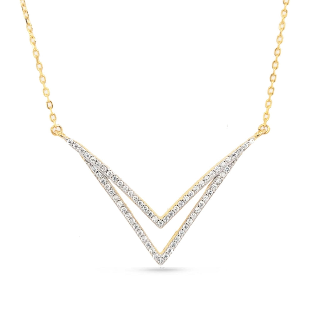 Sterling Silver Double V-Shaped Necklace - HK Jewels
