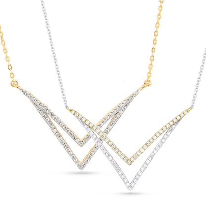 Sterling Silver Double V-Shaped Necklace - HK Jewels
