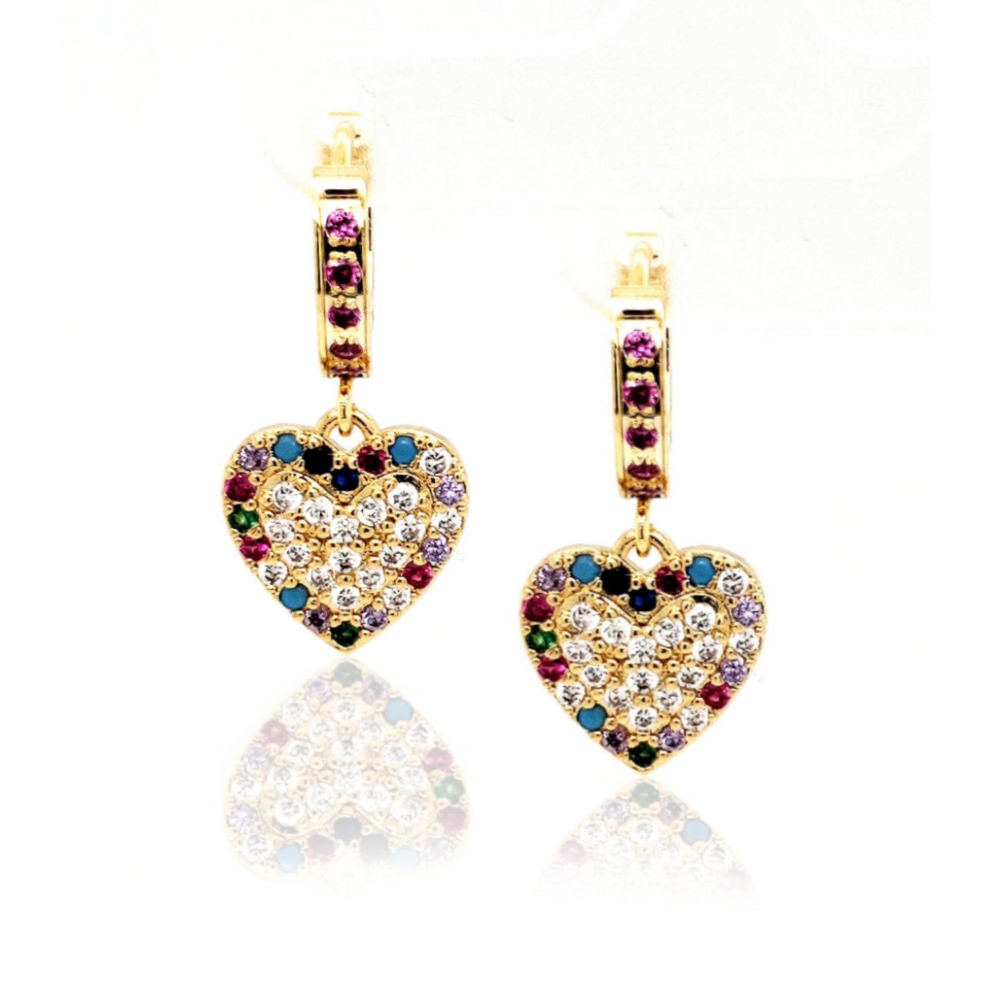 Surgical Steel Colorful CZ Heart Surgical Steel Earrings - HK Jewels